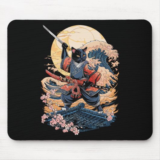 Samurai Cat Japanese Cat Anime Ninja Mousepad (Vorne)
