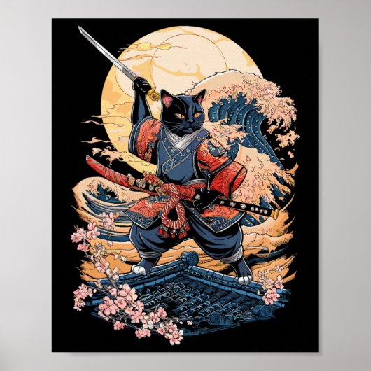 Samurai Cat Japanese Cat Anime Ninja Poster (Vorne)
