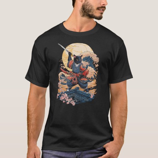 Samurai Cat Japanese Cat Anime Ninja T-Shirt (Vorderseite)