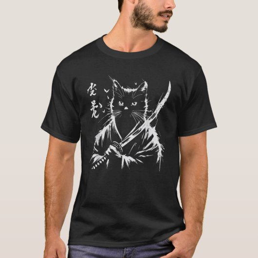 Samurai Cat Japanese Sword Kimono Warrior Art Men T-Shirt (Vorderseite)