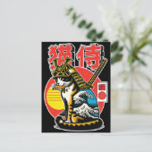 Samurai Cat Japanese Wave – Kühner Krieger Postkar Postkarte (Stehend Vorderseite)