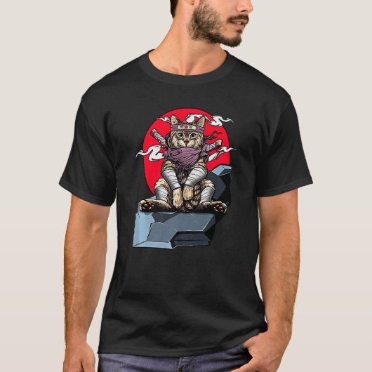 Samurai Cat Japanisch Katana Warrior Ninja Sword V T-Shirt (Vorderseite)