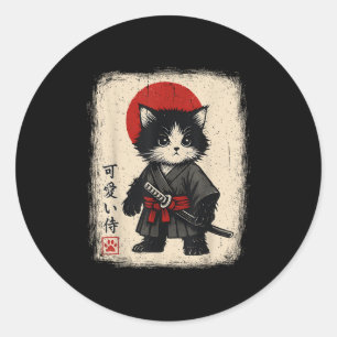 Samurai Cat Japanisch Vintag Kawaii Funny Cats Runder Aufkleber