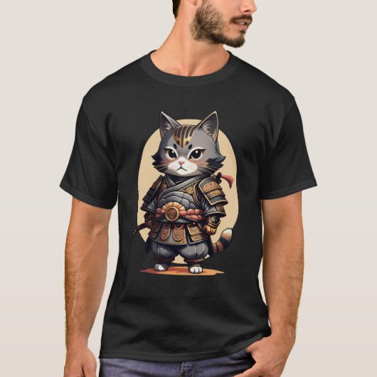 Samurai Cat Japanischer Cartoon Cat Funny Cat Art T-Shirt (Vorderseite)