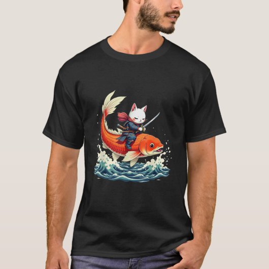 Samurai Cat Japanischer Koi Fisch T-Shirt (Vorderseite)