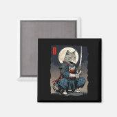 Samurai Cat Japanischer Retro-Kämpfer Cat Moon Uki Magnet (Vorderseite/Rückseite)