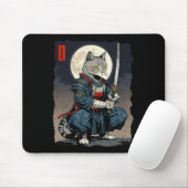 Samurai Cat Japanischer Retro-Kämpfer Cat Moon Uki Mousepad (Mit Mouse)