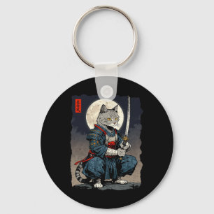 Samurai Cat Japanischer Retro-Kämpfer Cat Moon Uki Schlüsselanhänger