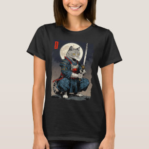 Samurai Cat Japanischer Retro-Kämpfer Cat Moon Uki T-Shirt