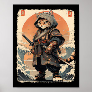 Samurai Cat Katana Full Gear Warrior Kämpfer Japan Poster