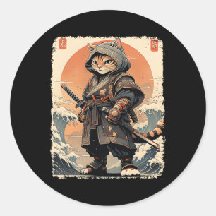 Samurai Cat Katana Full Gear Warrior Kämpfer Japan Runder Aufkleber