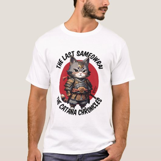 Samurai Cat Men White T-Shirt (Vorderseite)
