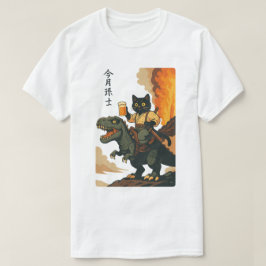 Samurai Cat mit Beer & T-Rex, Retro japanische Kun T-Shirt