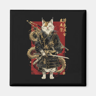 Samurai Cat mit Dragon japanisches Kanji Magnet