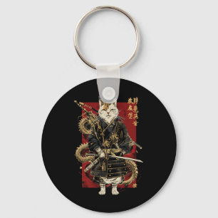 Samurai Cat mit Dragon japanisches Kanji Schlüsselanhänger