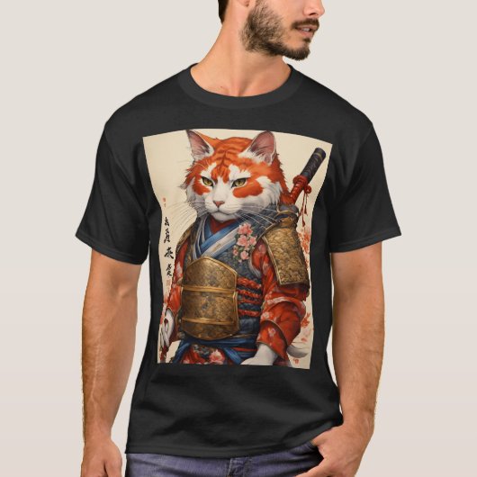 Samurai Cat mit Koi Armor T - Shirt Design (Vorderseite)