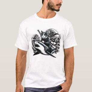 Samurai Cat Ninja Cat Shark Kanagawa Japanisch T-Shirt