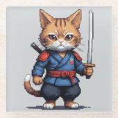 Samurai Cat Pixel Art Glasuntersetzer (Vorderseite)