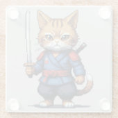 Samurai Cat Pixel Art Glasuntersetzer (Rückseite)