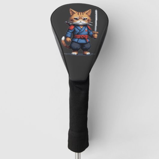 Samurai Cat Pixel Art Golf Headcover (Vorderseite)