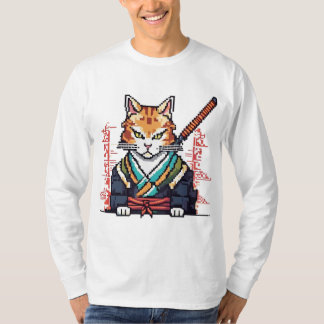 Samurai Cat Pixel Art Masterpiece T-Shirt