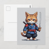 Samurai Cat Pixel Art Postkarte (Vorne/Hinten)