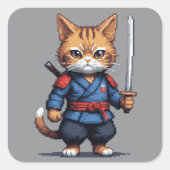 Samurai Cat Pixel Art Quadratischer Aufkleber (Vorderseite)