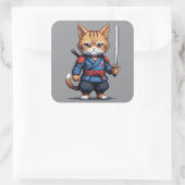 Samurai Cat Pixel Art Quadratischer Aufkleber (Tasche)