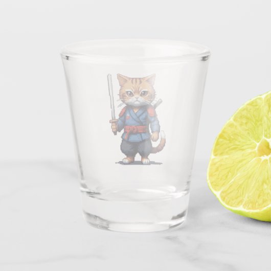 Samurai Cat Pixel Art Schnapsglas (Rückseite)