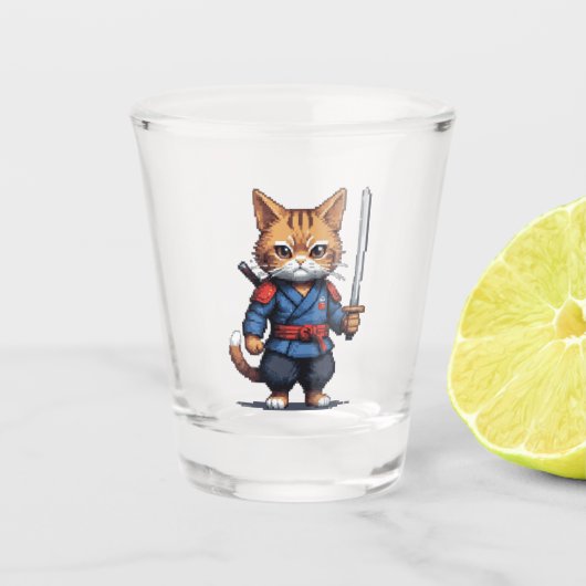 Samurai Cat Pixel Art Schnapsglas (Vorderseite)
