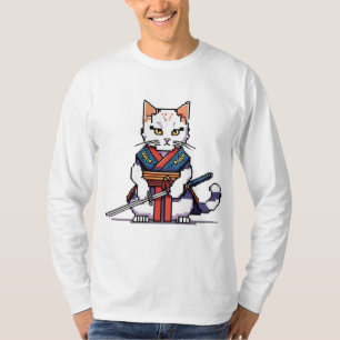 Samurai Cat Pixel Design T-Shirt