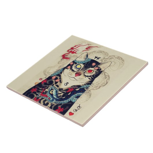 SAMURAI CAT-PORTRAT MIT SERPENT-TATTOOS FLIESE (Seite)