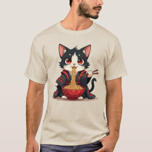 Samurai Cat Ramen Shirt - Cute Vintage Grafik T-Sh