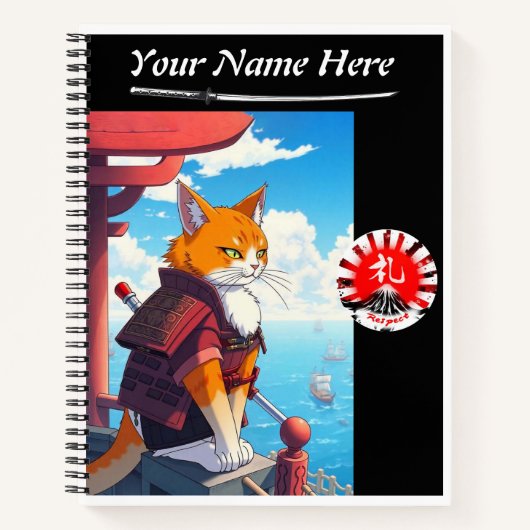 Samurai Cat Respect Spiral Notizblock (Vorderseite)