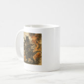 Samurai Cat Riding Dinosaurier in Vulkanausbruch Kaffeetasse (Vorderseite Links)