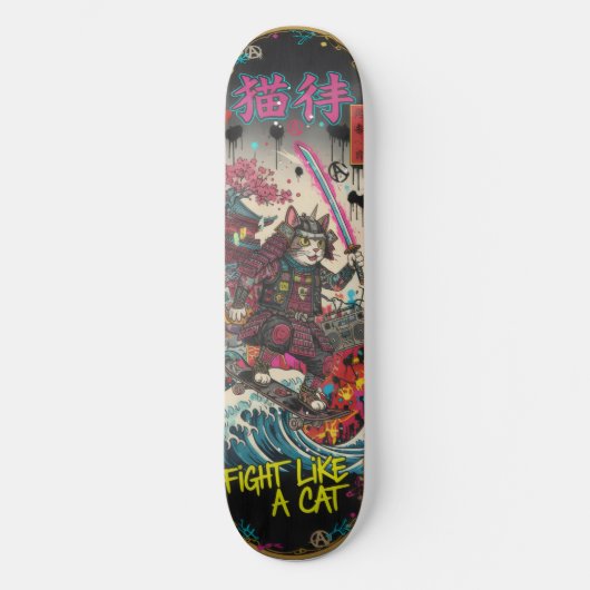 SAMURAI CAT Skateboard Art – Japanese Spirit (Vorderseite)