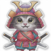 Samurai Cat Sticker - Fierce und Adorable Warrior (Vorderseite)