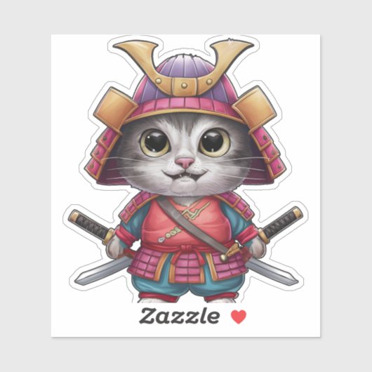 Samurai Cat Sticker - Fierce und Adorable Warrior (Blatt)