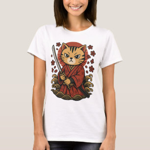 Samurai Cat T - Shirt Japanische Anime Warrior C