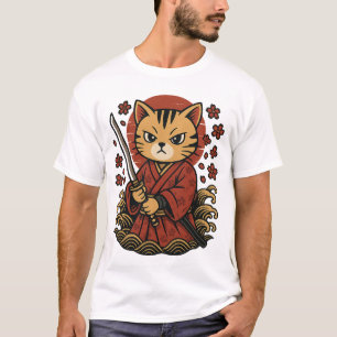 Samurai Cat T - Shirt   Japanische Anime Warrior C