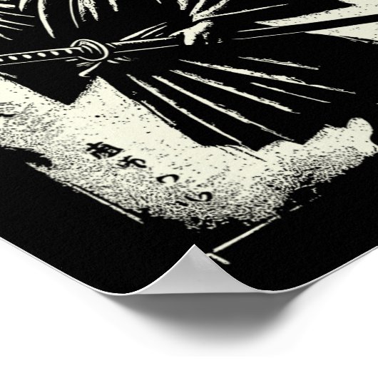 Samurai Cat Ukiyo-e Warrior Art Graphic Sumi-e Cat Poster (Ecke)