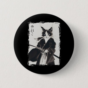 Samurai Cat Vintag Ukiyo E Cool Warrior Katze Japa Button