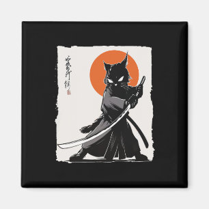 Samurai Cat Vintag Ukiyo-e Funny Warrior Cat Mang Magnet
