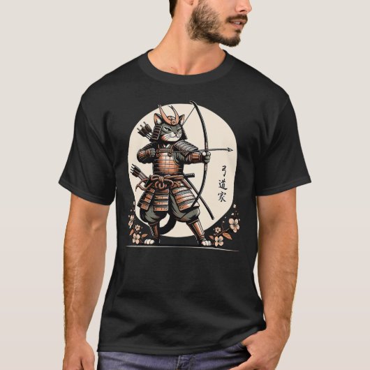 Samurai Cat Warrior Japanese Archer Kitten in Vint T-Shirt (Vorderseite)