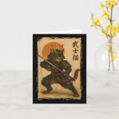 Samurai Cat Warrior Japanisch Ukiyo-e Artwork Cat Karte (Gelbe Blume)