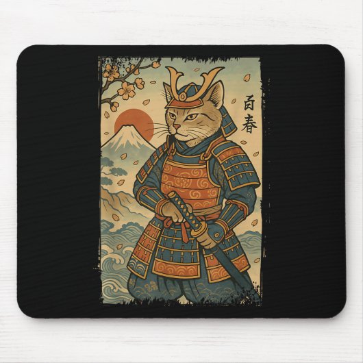 Samurai Cat Warrior Japanisch Ukiyo-e Artwork Cat Mousepad (Vorne)