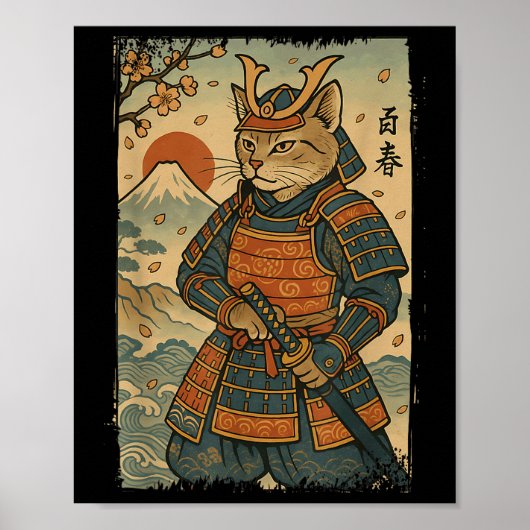 Samurai Cat Warrior Japanisch Ukiyo-e Artwork Cat Poster (Vorne)