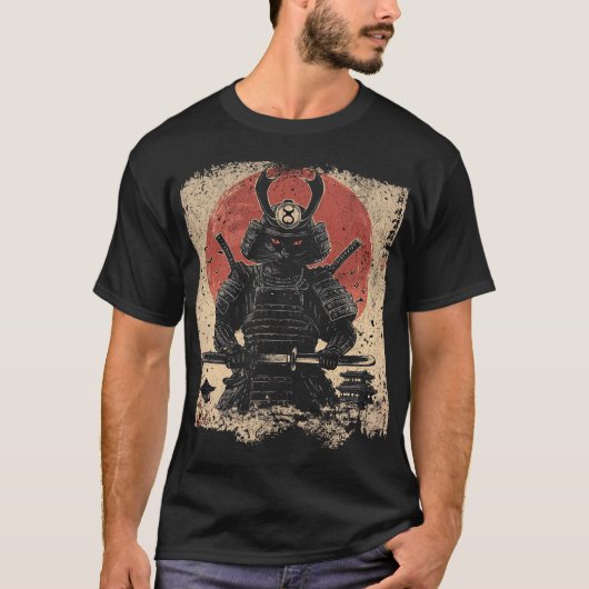 Samurai Cat Warrior Kunstliebhaber T-Shirt (Vorderseite)