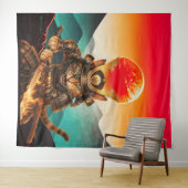 Samurai Cat Warrior Legend Wall Tapestry Wandteppich (Beispiel (Horizontal))