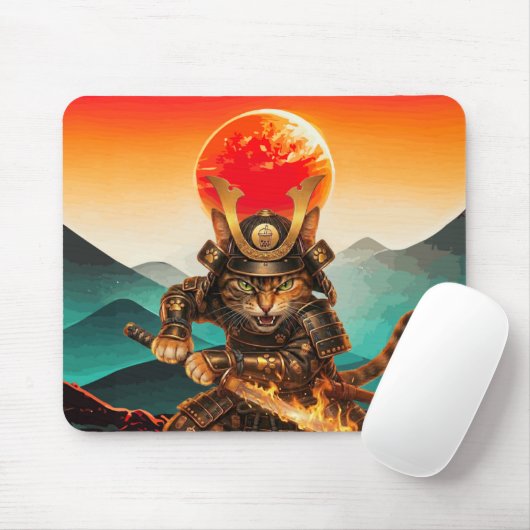 Samurai Cat Warrior Sunset NonSlip Gaming Mousepad (Mit Mouse)